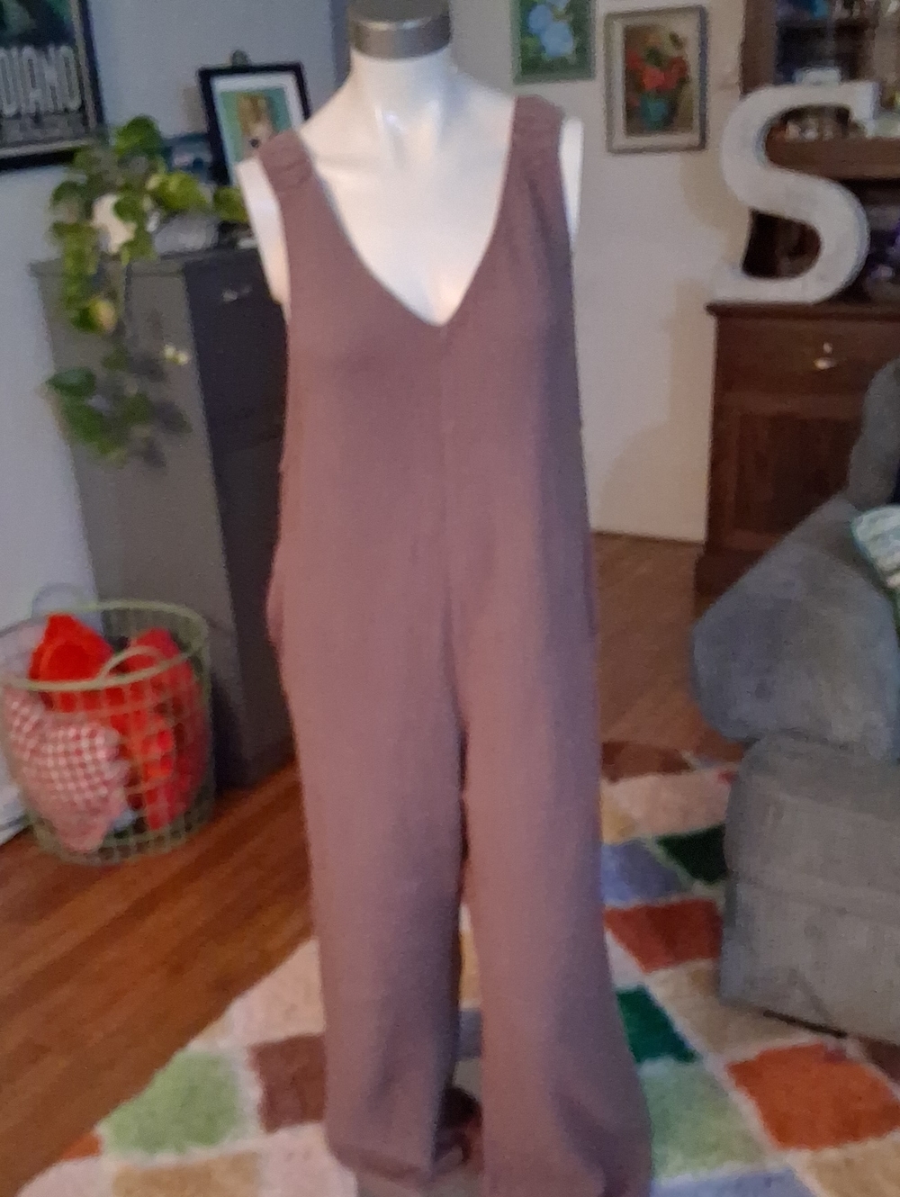 Zara BrownV-Neck Wide-Leg Jumpsuit